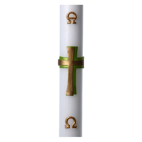 Easter candle in white wax with green cross in relief 8x120 cm 1