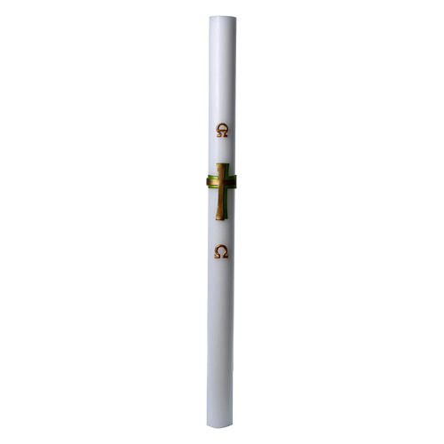 Easter candle in white wax with green cross in relief 8x120 cm 3