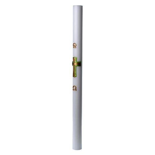 Easter candle in white wax with green cross in relief 8x120 cm 4