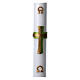 Easter candle in white wax with green cross in relief 8x120 cm s1