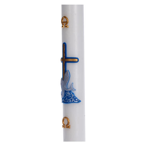 Paschal candle in white wax with blue cross and fish 8x120cm 4