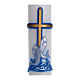 Paschal candle in white wax with blue cross and fish 8x120cm s2