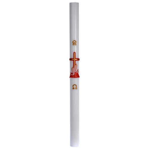 Paschal candle in white wax with red cross and fish 8x120cm 3