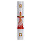 Paschal candle in white wax with red cross and fish 8x120 cm s1
