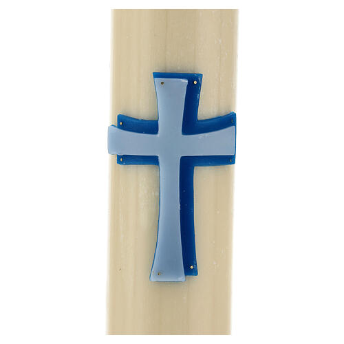 Altarkerze mit blauen Kreuzrelief 8cm Bienenwachs 2
