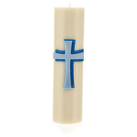 Altar candle with bas-relief in beeswax with blue cross 8cm