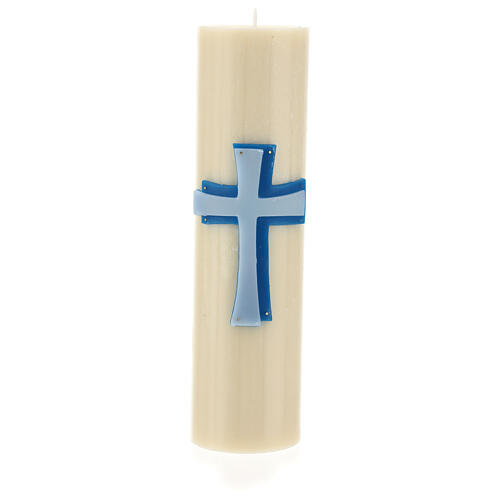 Altar candle with bas-relief in beeswax with blue cross 8cm 1