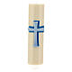 Altar candle with bas-relief in beeswax with blue cross 8cm s1