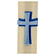 Altar candle with bas-relief in beeswax with blue cross 8cm s2