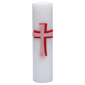 Velas e Círios: Vela de altar baixo-relevo cera de abelha cruz diâm. 8 cm