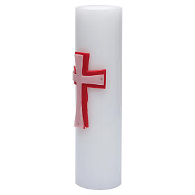 Velas e Círios: Vela de altar baixo-relevo cera de abelha cruz diâm. 8 cm