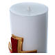 Altar candle with bas relief decoration in white wax with red cross, 8 cm diameter s3