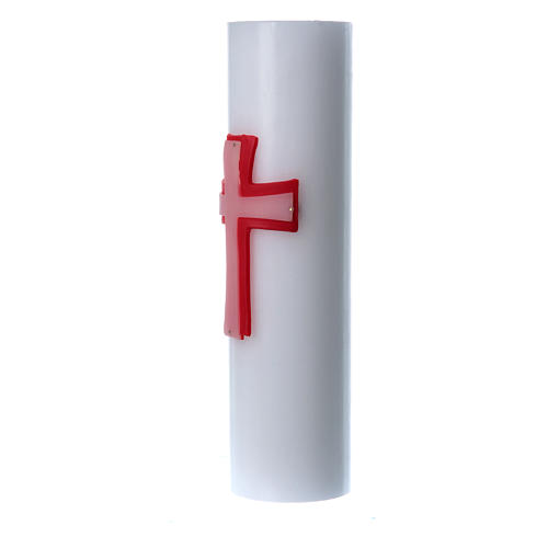 Cirio de eucaristía bajorrelieve cera blanca cruz rojo diám 8 cm 2