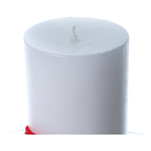 Canteen candle in white wax with bas relief and red cross, 8 cm diameter 3