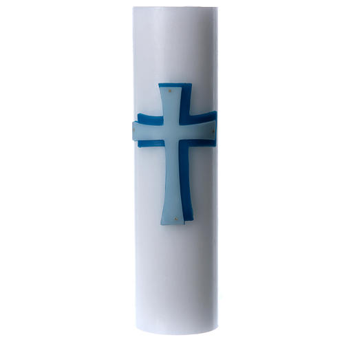 Altar candle with bas relief in white wax with cross 8 cm diameter 1