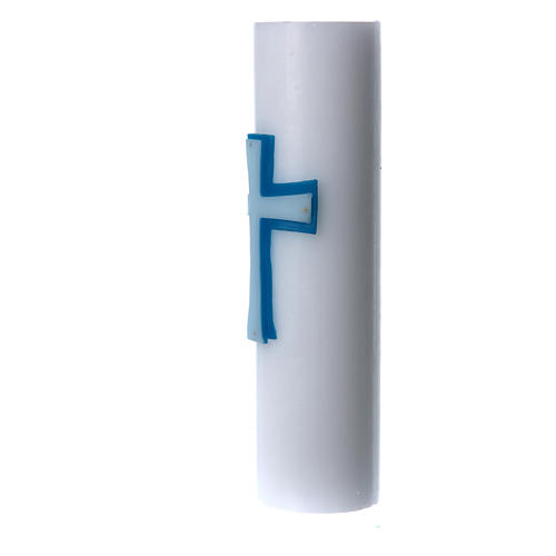 Blue Cross Altar candle with bas relief in white wax 8 cm diameter 2