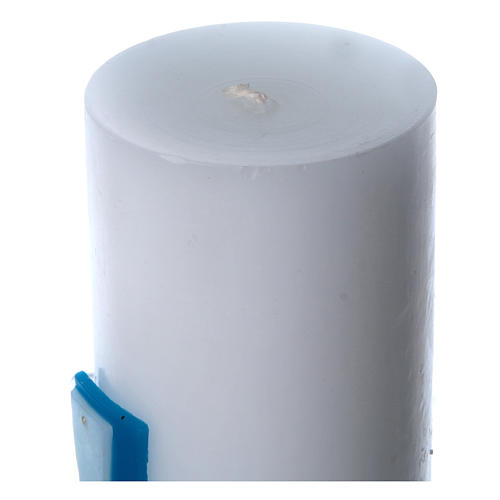 Blue Cross Altar candle with bas relief in white wax 8 cm diameter 3