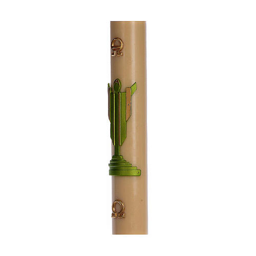 Paschal candle in beeswax with support and green Resurrected Christ 8x120cm 4