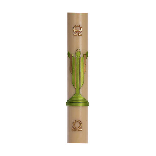Paschal candle in beeswax with support and green Resurrected Christ 8x120cm 1