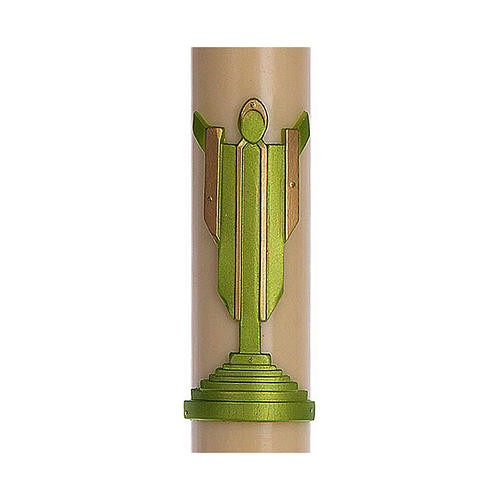Paschal candle in beeswax with support and green Resurrected Christ 8x120cm 2