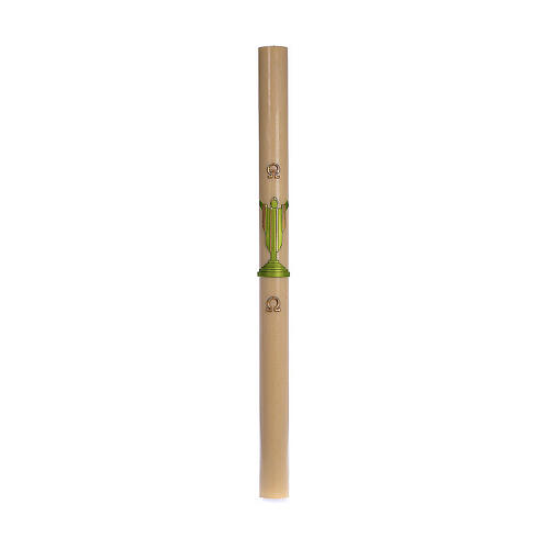 Paschal candle in beeswax with support and green Resurrected Christ 8x120cm 3