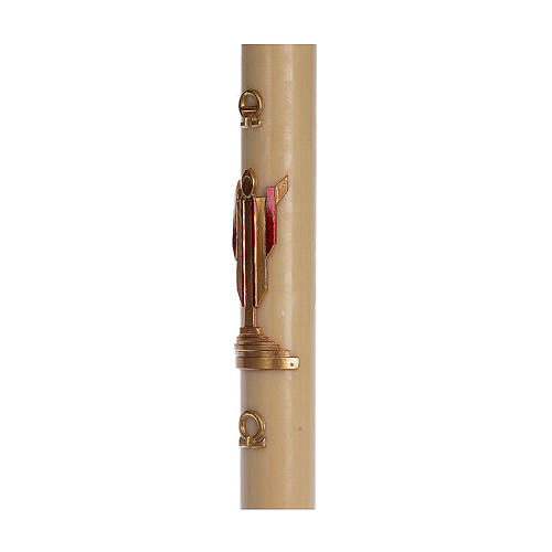 Paschal candle in beeswax with support and red Resurrected Christ 8x120cm 4