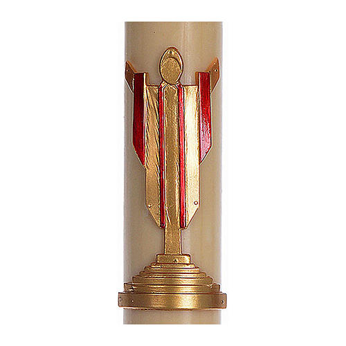 Paschal candle in beeswax with support and red Resurrected Christ 8x120cm 2