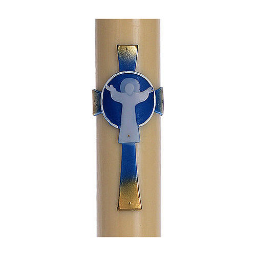 Osterkerze mit EINLAGE auferstanden Christus hellblauen Kreuz 8x120cm Bienenwachs 2