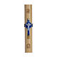 Osterkerze mit EINLAGE auferstanden Christus hellblauen Kreuz 8x120cm Bienenwachs s1