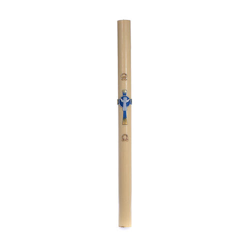Paschal candle in beeswax with support and light blue Resurrected Christ 8x120cm 3