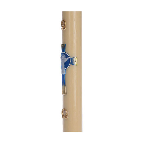 Paschal candle in beeswax with support and light blue Resurrected Christ 8x120cm 4