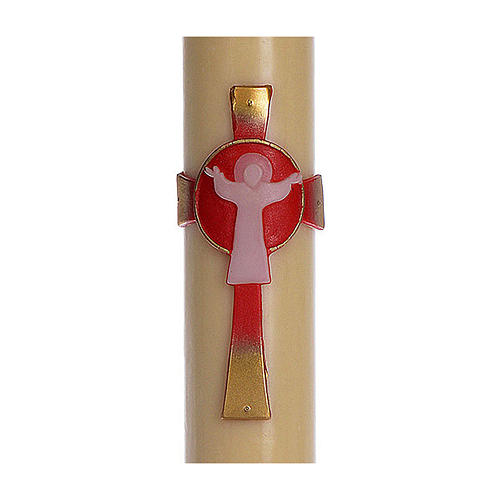 Osterkerze mit EINLAGE auferstanden Christus roten Kreuz 8x120cm Bienenwachs 2