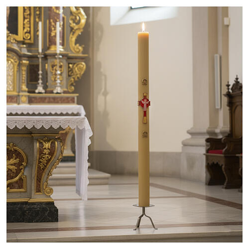 Paschal candle in beeswax with support and red Christ 8x120cm 2