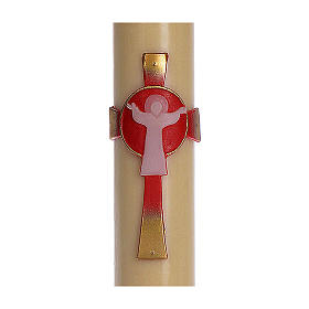 Cirio Pascual cera de abeja REFUERZO Cruz Jesucristo Resucitado rojo 8x120 cm