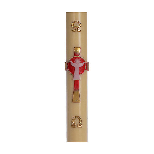 Paschal candle in beeswax with support and red Christ 8x120cm 1