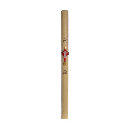 Paschal candle in beeswax with support and red Christ 8x120cm 3