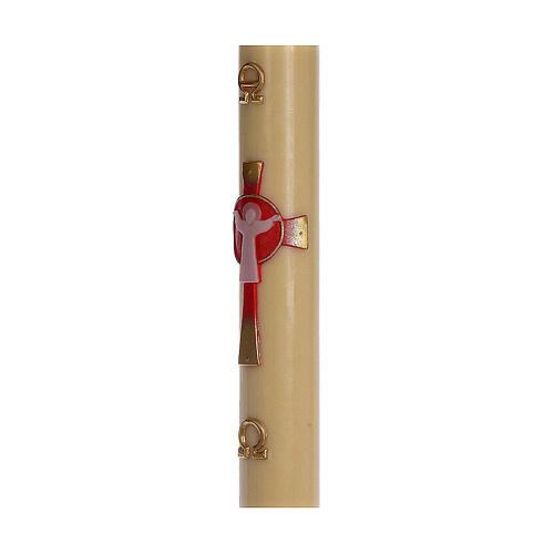 Paschal candle in beeswax with support and red Christ 8x120cm 5
