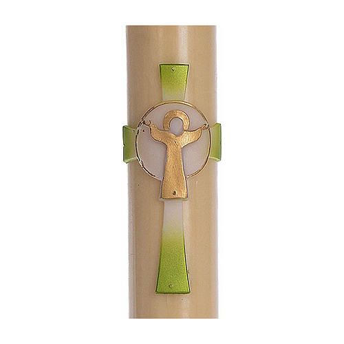 Paschal candle in beeswax with support and Green Christ 8x120cm 2