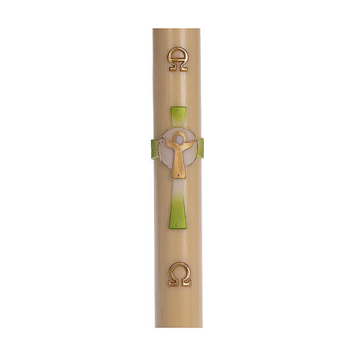 Paschal candle in beeswax with support and Green Christ 8x120cm 1