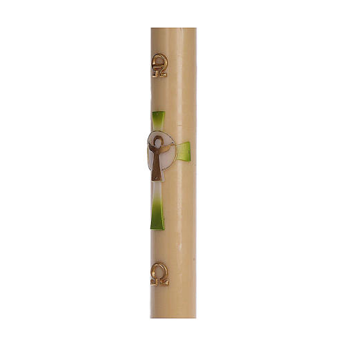 Paschal candle in beeswax with support and Green Christ 8x120cm 4
