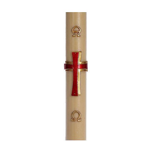 Paschal candle in beeswax with support and red cross in relief 8x120cm 1