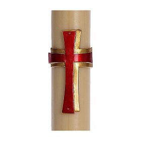 Paschał wosk pszczeli ZE WZMOCNIENIEM Krzyż relief czerwony 8x120 cm