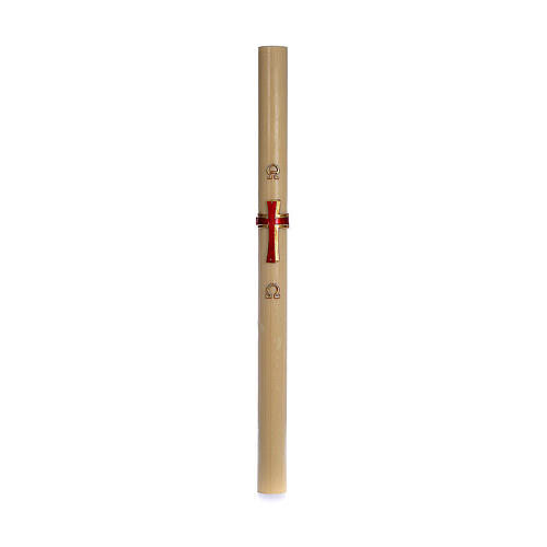 Paschal candle in beeswax with support and red cross in relief 8x120cm 3