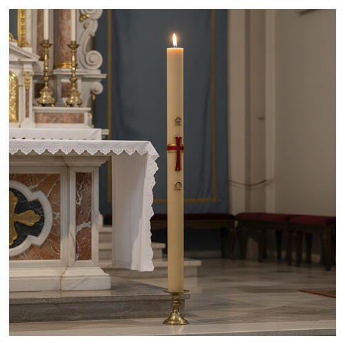 Paschal candle in beeswax with support and red cross in relief 8x120cm 2