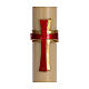 Paschal candle in beeswax with support and red cross in relief 8x120cm s5