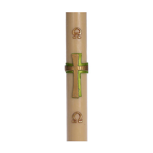 Paschal candle in beeswax with support and Green cross in relief 8x120cm 1