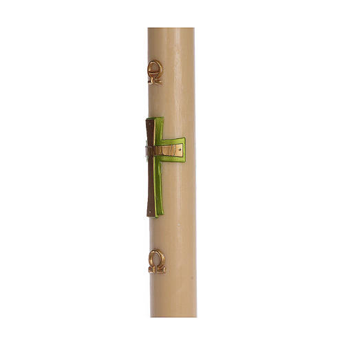 Paschal candle in beeswax with support and Green cross in relief 8x120cm 4