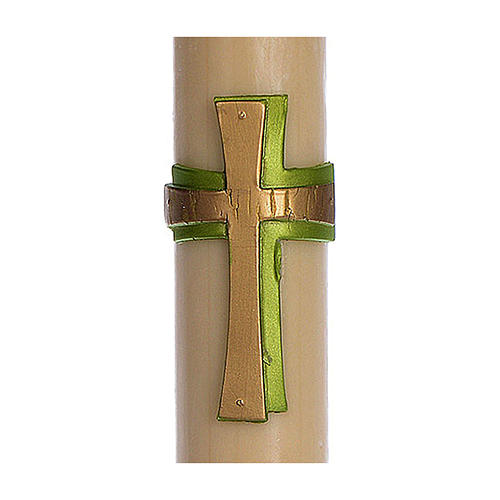 Paschał wosk pszczeli ZE WZMOCNIENIEM Krzyż relief zielony 8x120 cm 2