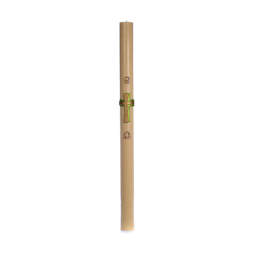 Paschal candle in beeswax with support and Green cross in relief 8x120cm 3