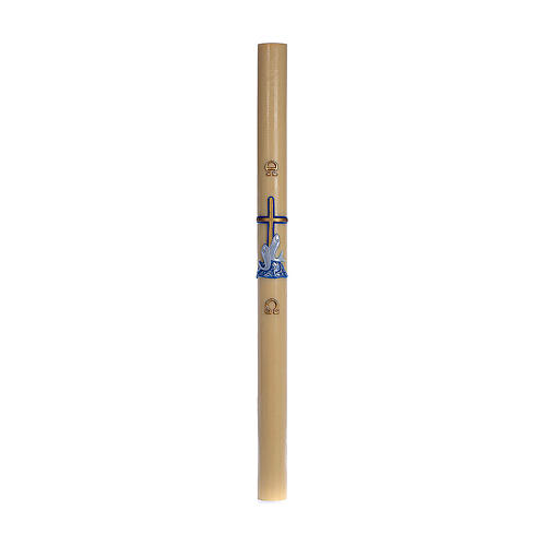 Paschal candle in beeswax with support and blue cross and fish 8x120cm 3